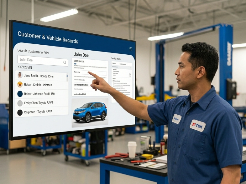 Workshop customer and vehicle record screenshot