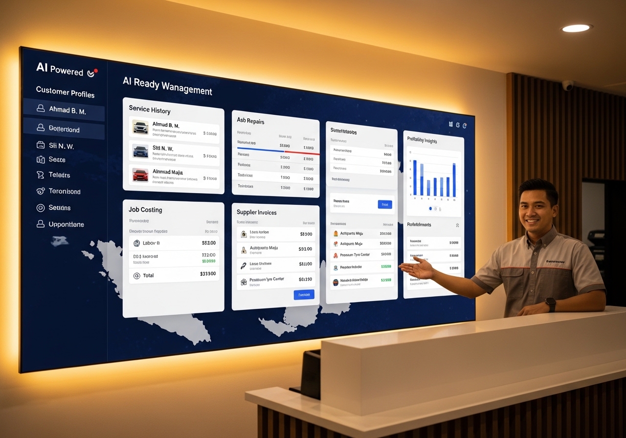 Workshop dashboard screenshot for reports and job overview
